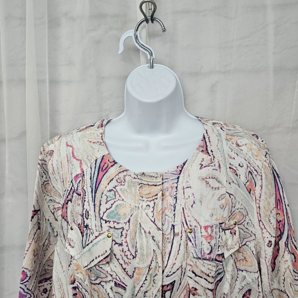 Chico's Jacket Shacket Pink Linen Boho Coastal Beach 2 (L) - Picture 3 of 16